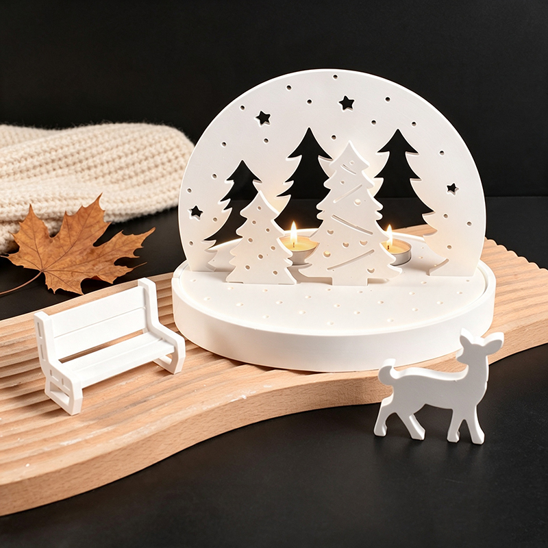 Candle Making Products - Weihnachts-Elch-Teelichthalter-Silikonformen, 3D-Harz-Gips-Tablett-Form-Set, DIY-Winterszene-Lampensockel-Bastelwerkzeug-Set